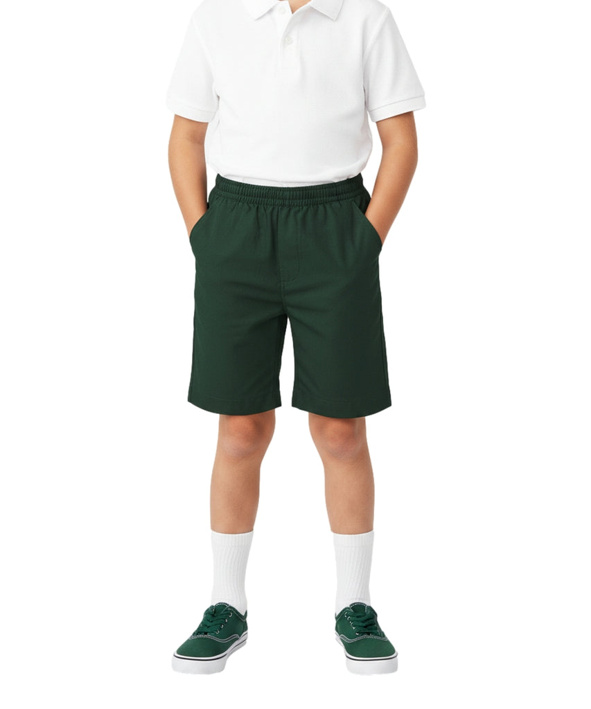 School Uniform Pull-On Hunter Green Shorts, Elastic Waist Twill Bottoms, Comfort Fit School Apparel SBU32