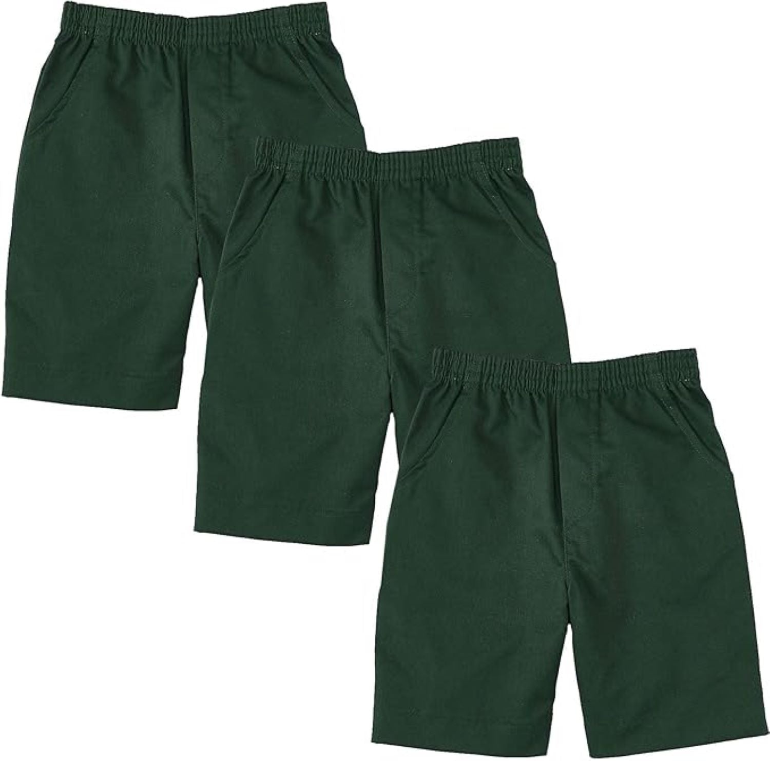 School Uniform Pull-On Khaki Shorts, Elastic Waist Twill Bottoms, Comfort Fit School Apparel SBU32 3 Pack
