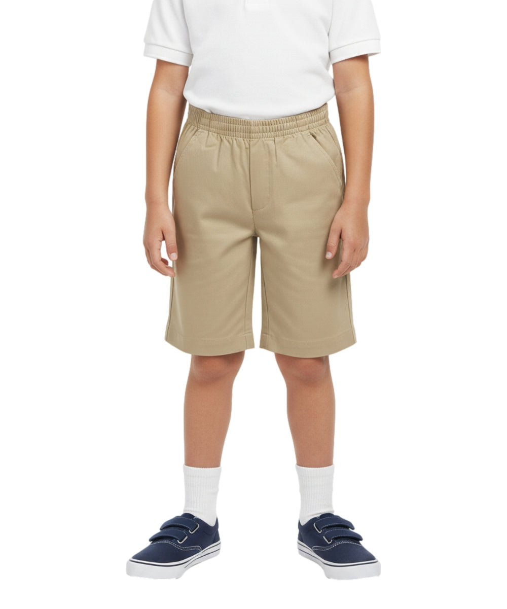 School Uniform Pull-On Khaki Shorts, Elastic Waist Twill Bottoms, Comfort Fit School Apparel SBU32