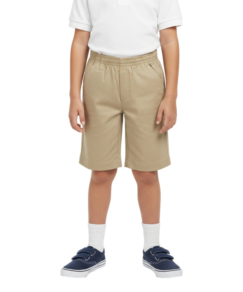 School Uniform Pull-On Khaki Shorts, Elastic Waist Twill Bottoms, Comfort Fit School Apparel SBU32