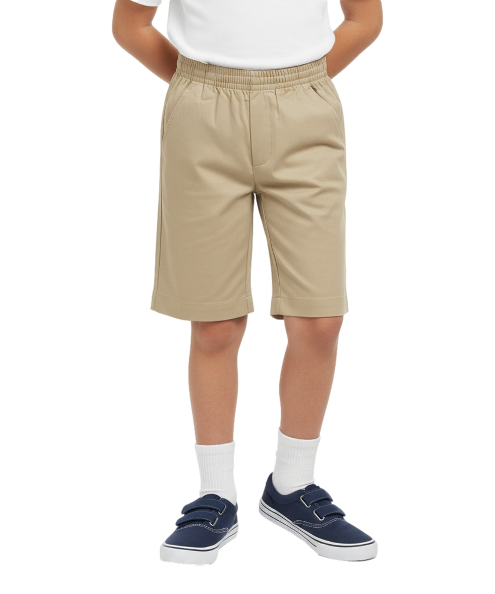 School Uniform Pull-On Khaki Shorts, Elastic Waist Twill Bottoms, Comfort Fit School Apparel SBU32