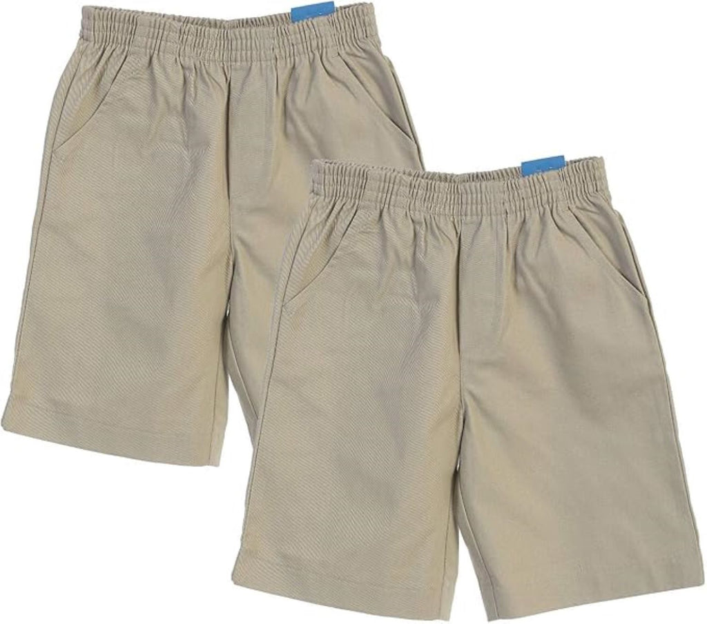 School Uniform Pull-On Grey Shorts, Elastic Waist Twill Bottoms, Comfort Fit School Apparel SBU32 2 Pack