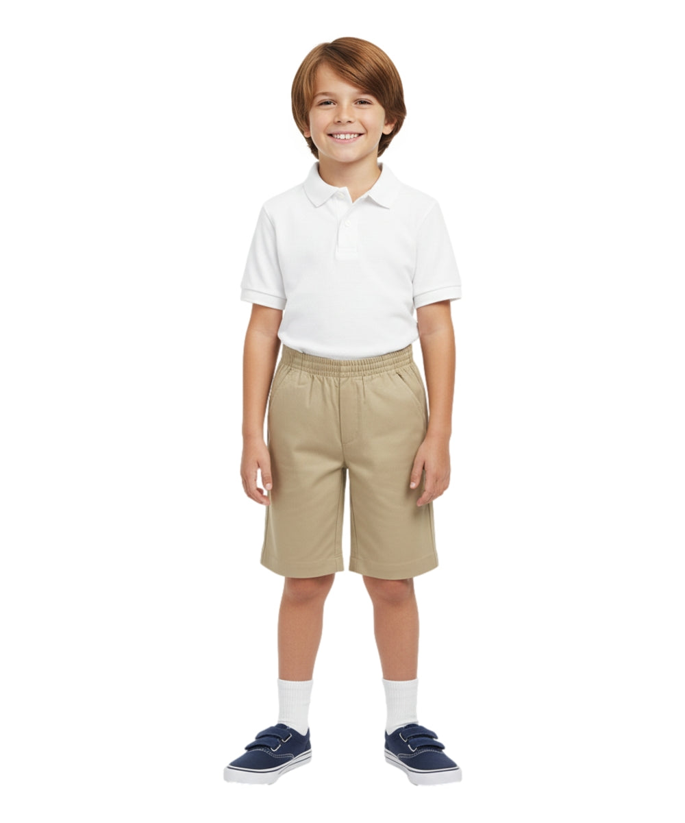 School Uniform Pull-On Khaki Shorts, Elastic Waist Twill Bottoms, Comfort Fit School Apparel SBU32