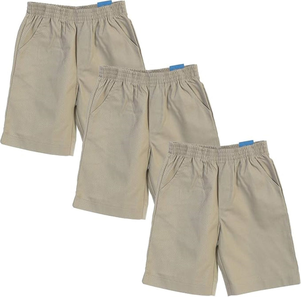 School Uniform Pull-On Grey Shorts, Elastic Waist Twill Bottoms, Comfort Fit School Apparel SBU32 3 Pack