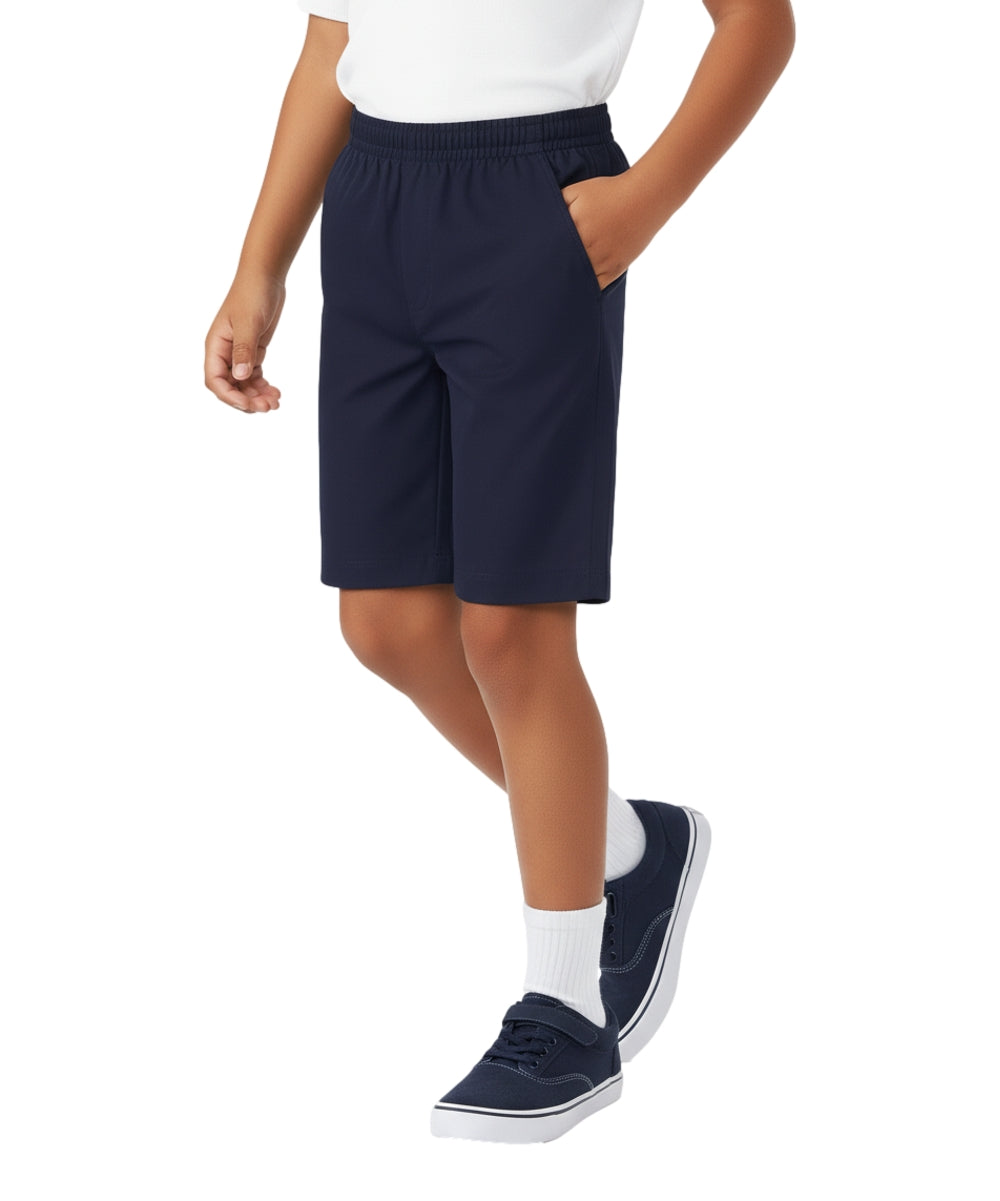 School Uniform Pull-On Navy Shorts, Elastic Waist Twill Bottoms, Comfort Fit School Apparel SBU32