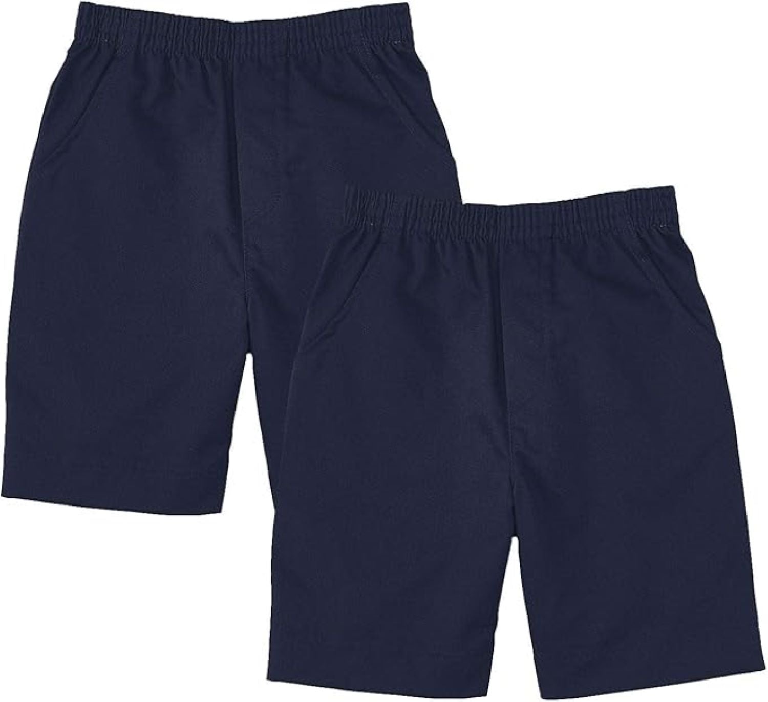 School Uniform Pull-On Blue Shorts, Elastic Waist Twill Bottoms, Comfort Fit School Apparel SBU32 2 Pack