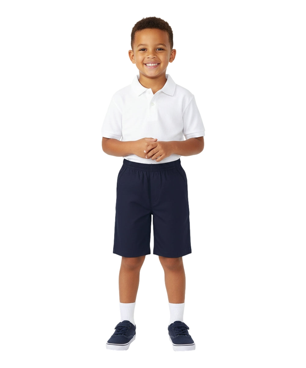 School Uniform Pull-On Navy Shorts, Elastic Waist Twill Bottoms, Comfort Fit School Apparel SBU32