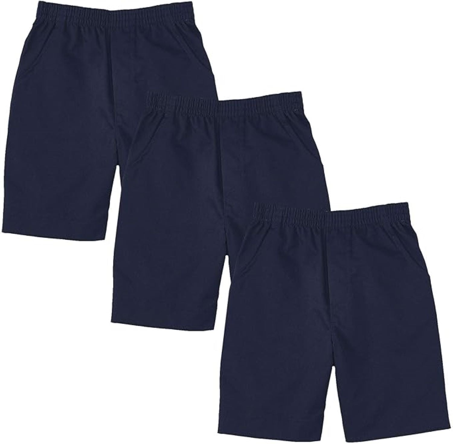 School Uniform Pull-On Khaki Shorts, Elastic Waist Twill Bottoms, Comfort Fit School Apparel SBU32 3 Pack