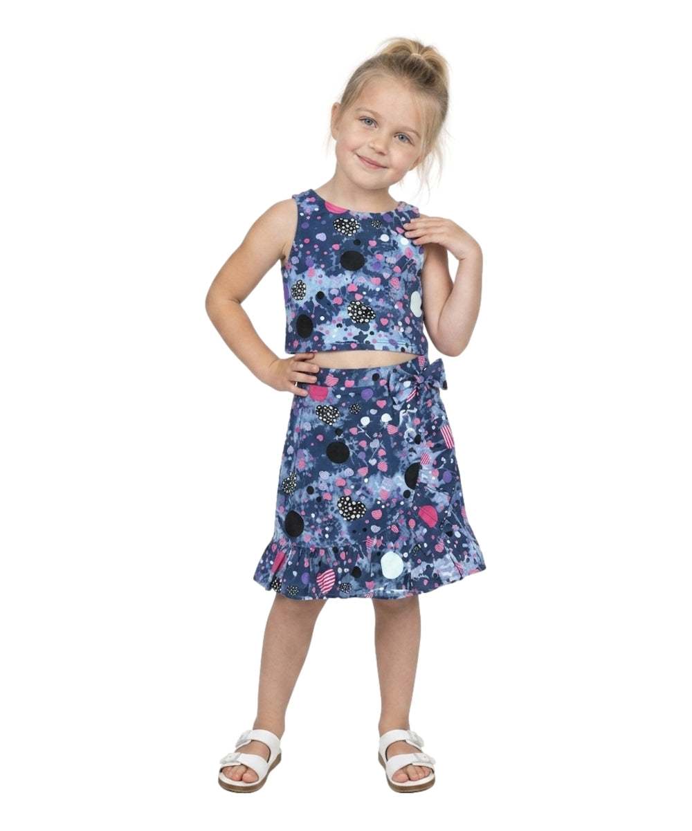 unik Girl Denim Print Skirt Set Pink Hearts SK2080