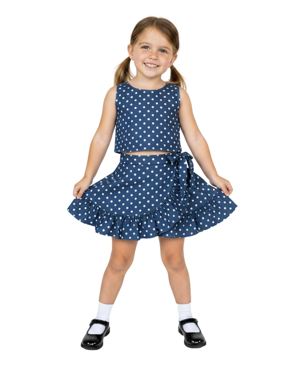 unik Girl Denim Print Skirt Set Polka Dots SK2080