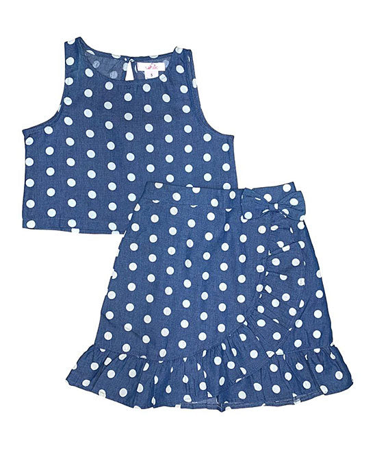 unik Girl Denim Print Skirt Set Polka Dots SK2080