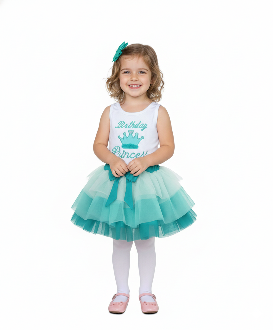 unik Girl Tulle Layered Birthday Princess 2 Piece Skirt Set Mint SK2090