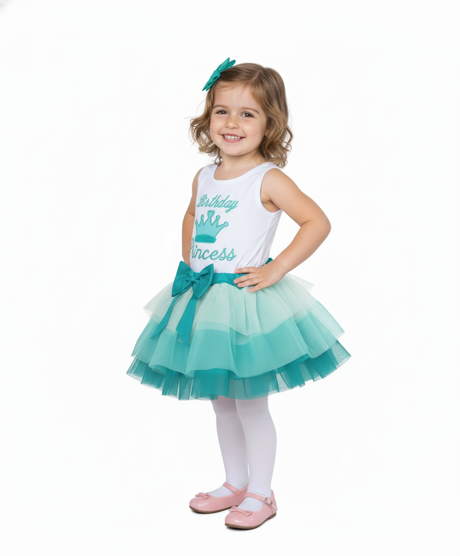 unik Girl Tulle Layered Birthday Princess 2 Piece Skirt Set Mint SK2090