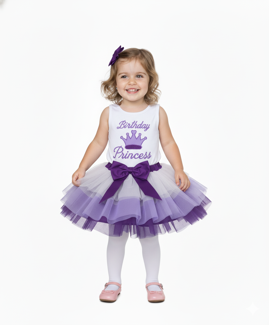 unik Girl Tulle Layered Birthday Princess 2 Piece Skirt Set Purple SK2090