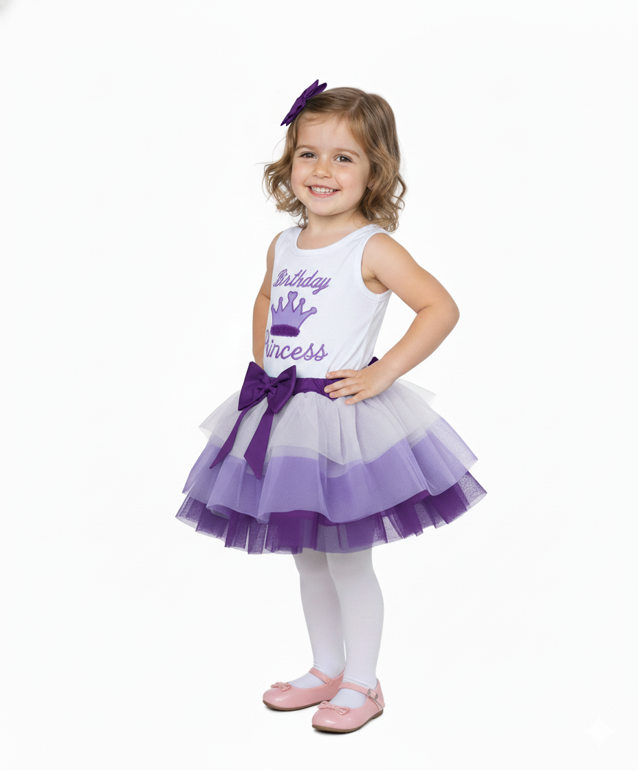 unik Girl Tulle Layered Birthday Princess 2 Piece Skirt Set Purple SK2090