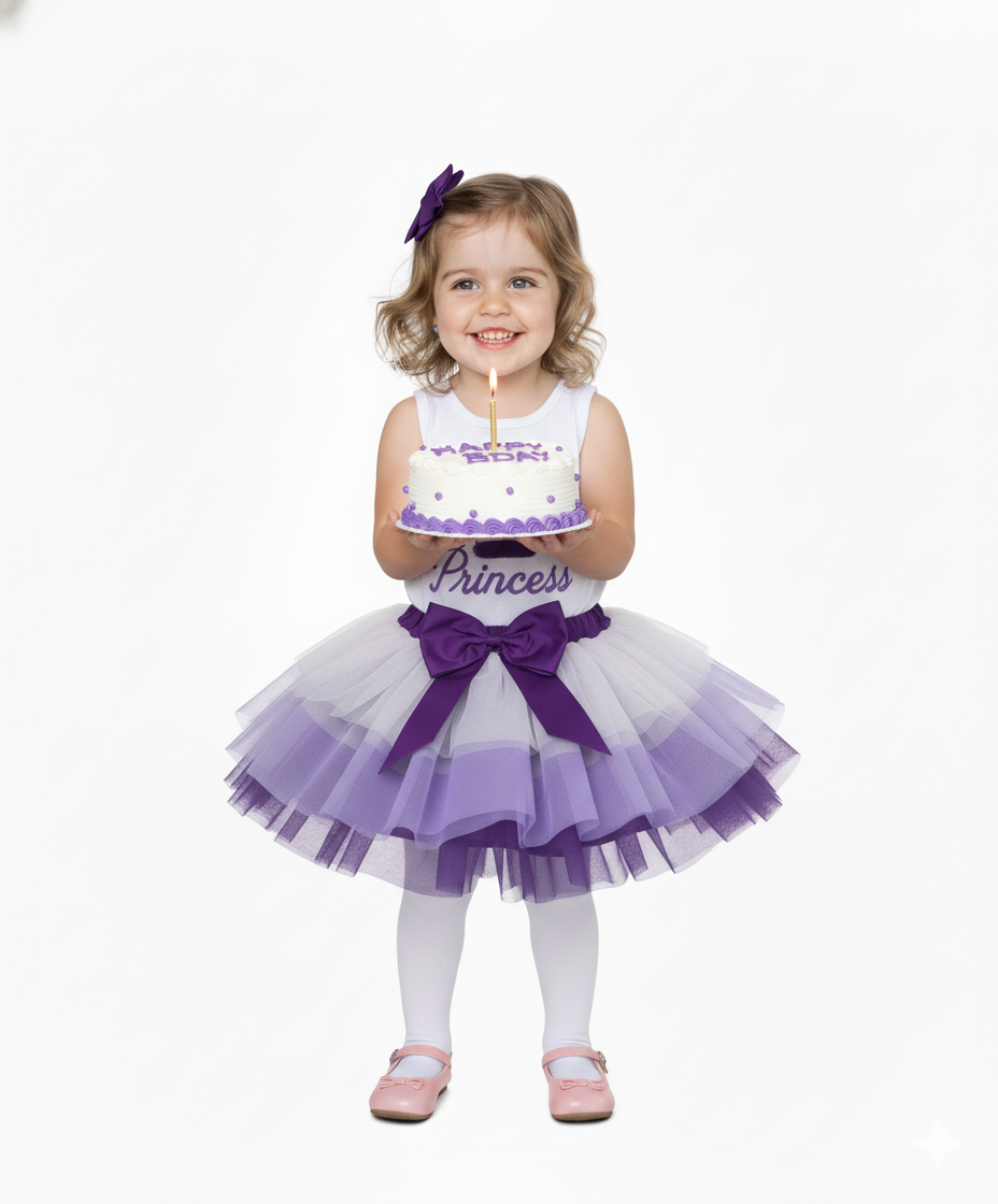 unik Girl Tulle Layered Birthday Princess 2 Piece Skirt Set Purple SK2090