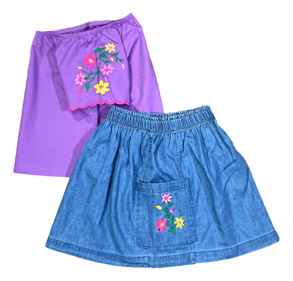 Girl Embroidered Skirt Set White SK2294