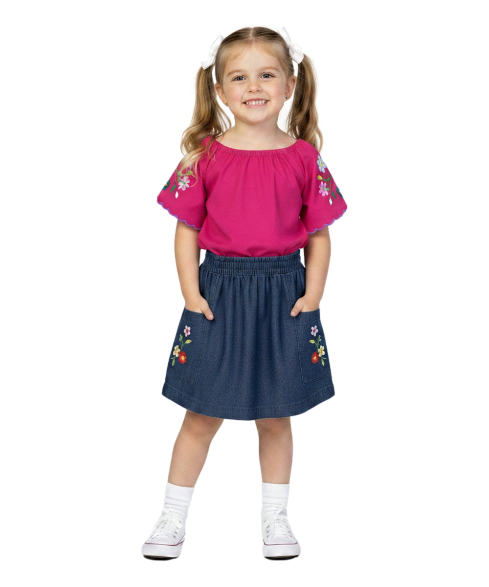 Girl Embroidered Skirt Set Pink SK2294