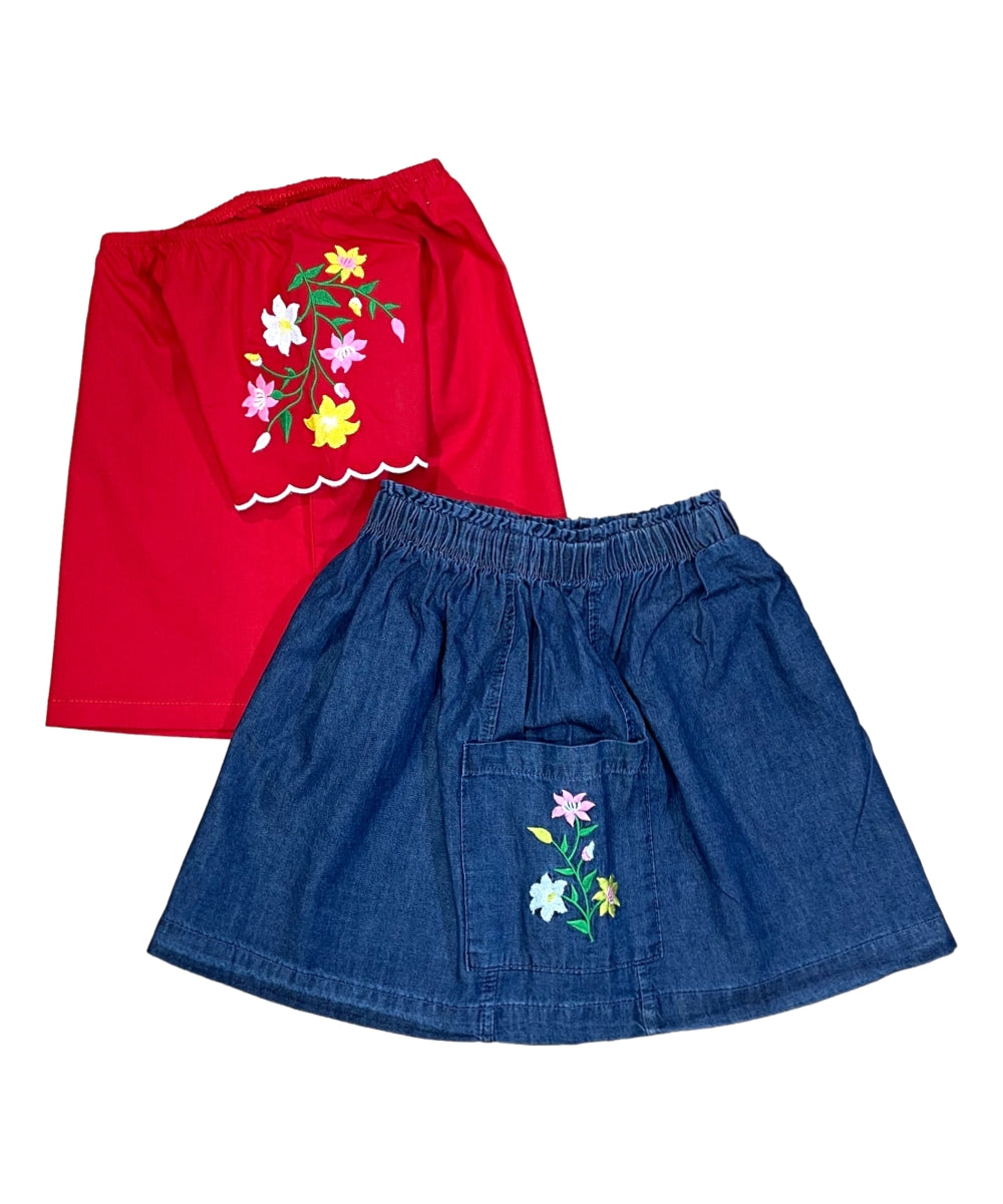 Girl Embroidered Skirt Set White SK2294