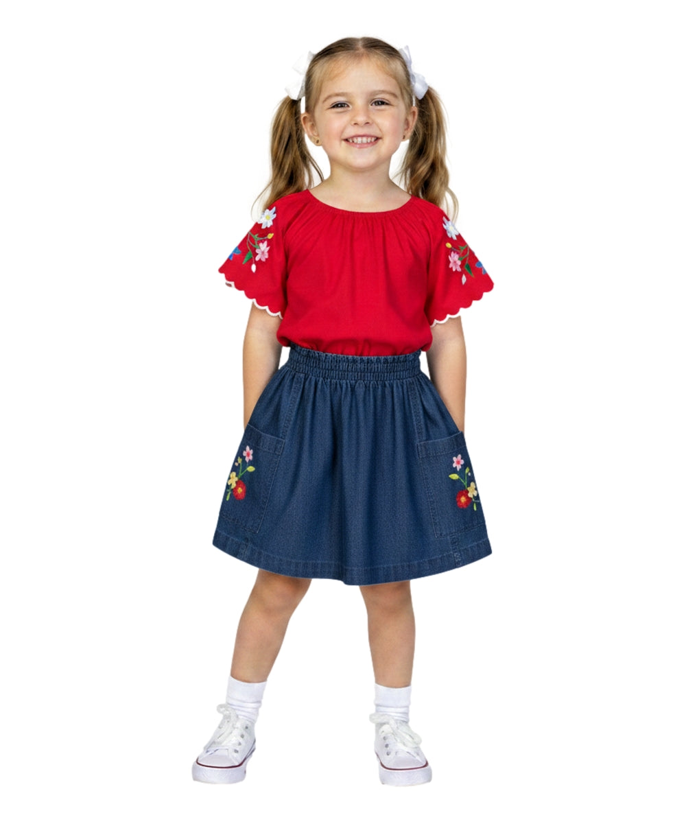 Girl Embroidered Skirt Set Red SK2294
