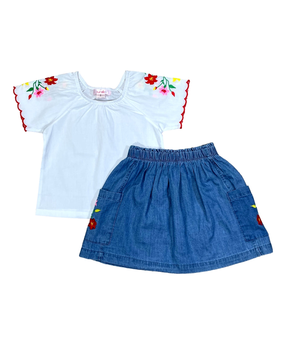 Girl Embroidered Skirt Set White SK2294