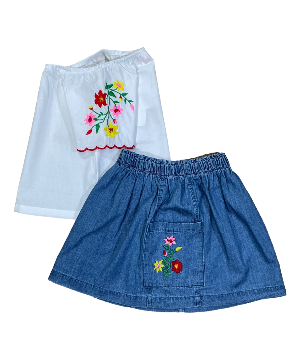 Girl Embroidered Skirt Set White SK2294