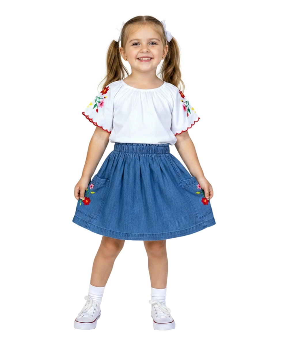 Girl Embroidered Skirt Set White SK2294