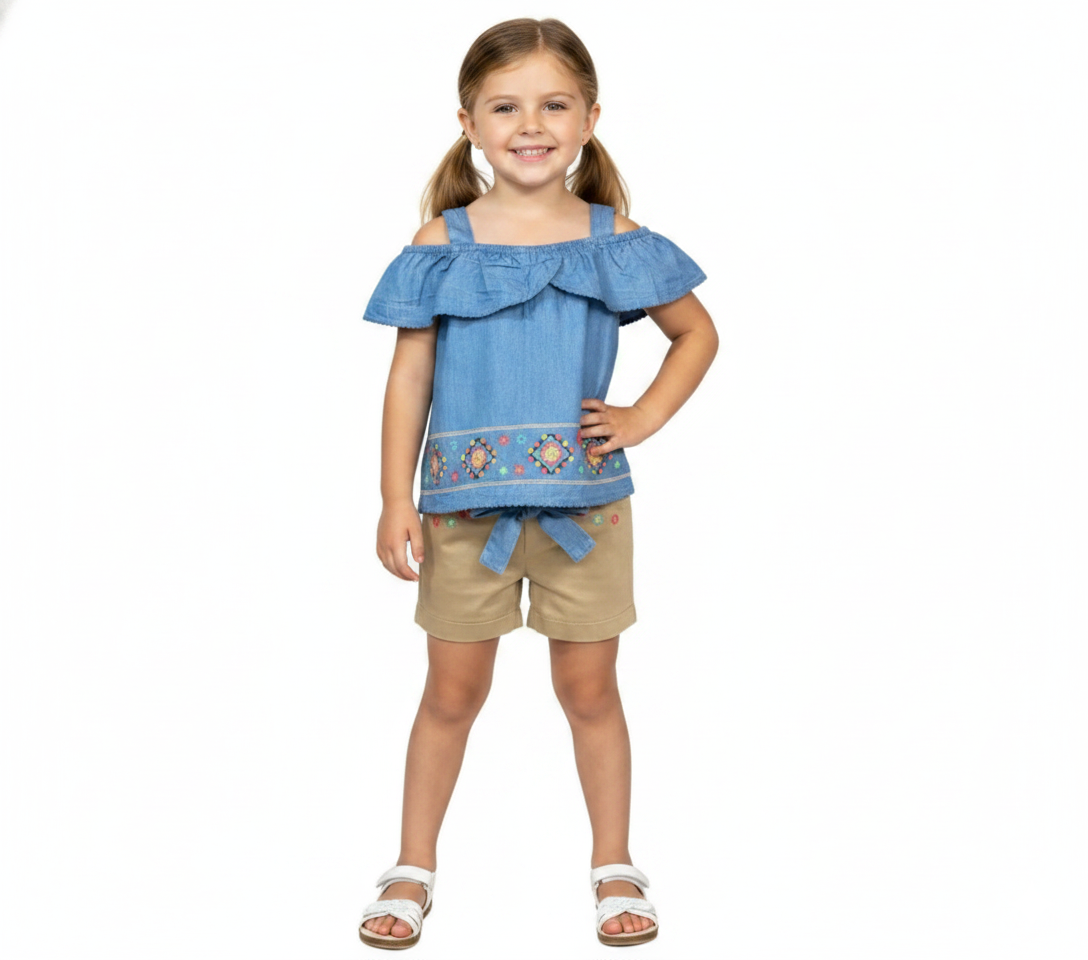 Girl Denim Embroidered Short Sets L. Denim SS2072