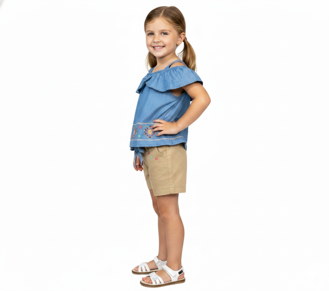 Girl Denim Embroidered Short Sets L. Denim SS2072