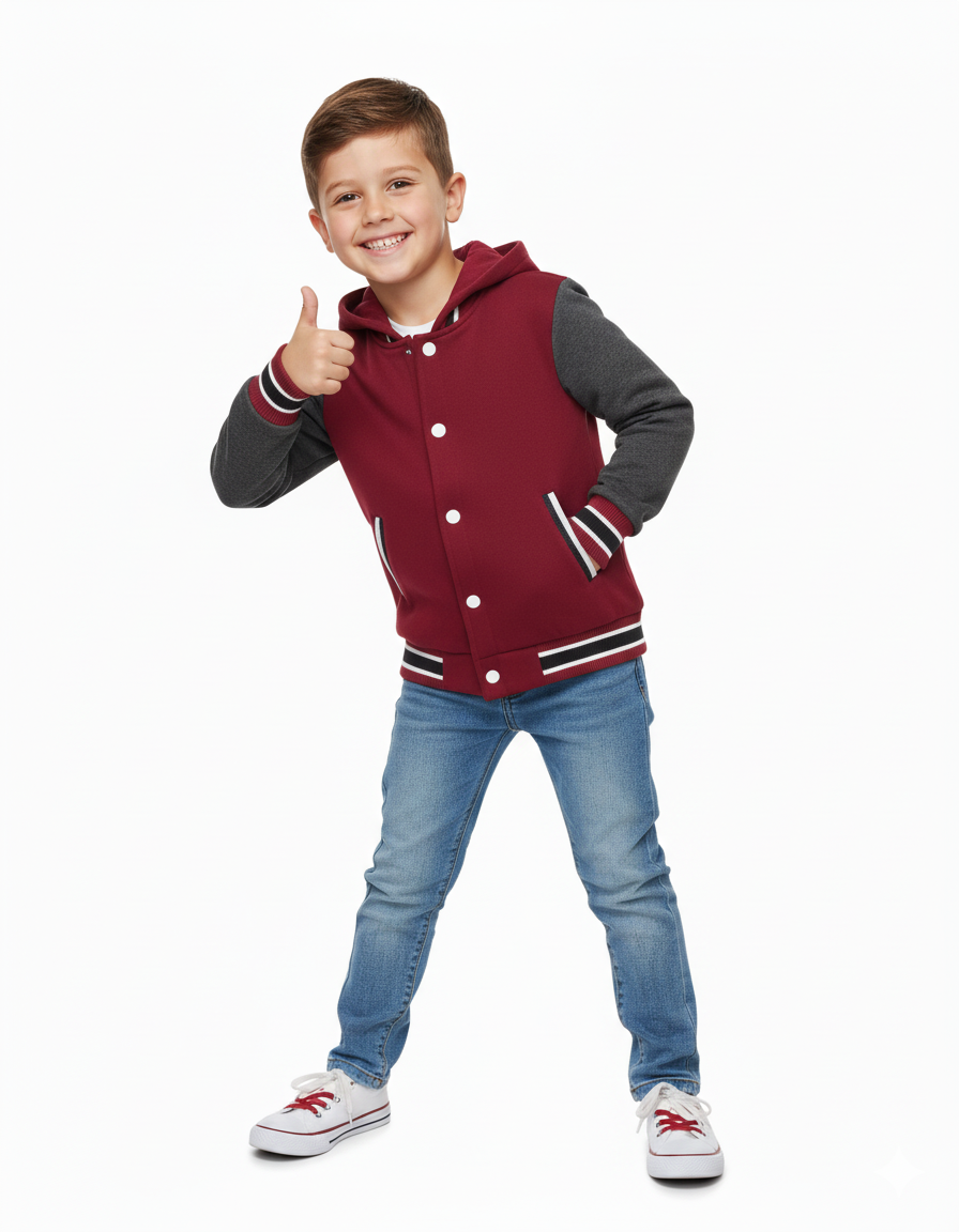Boys Fleece Varsity Jacket Burgundy VJ2199