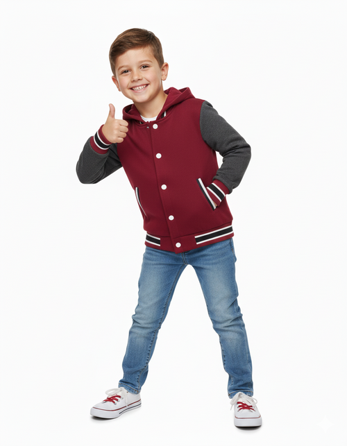 Boys Fleece Varsity Jacket Burgundy VJ2199
