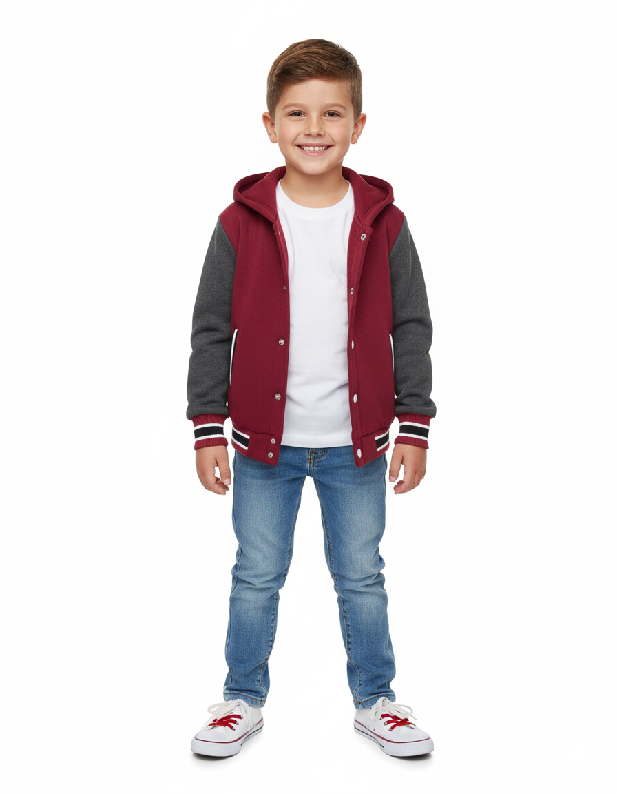 Boys Fleece Varsity Jacket Burgundy VJ2199