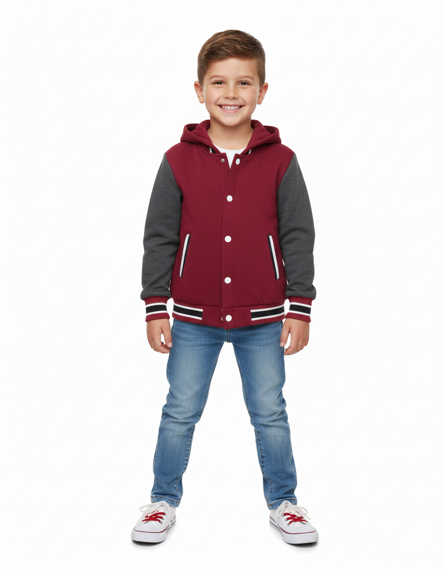 Boys Fleece Varsity Jacket Burgundy VJ2199