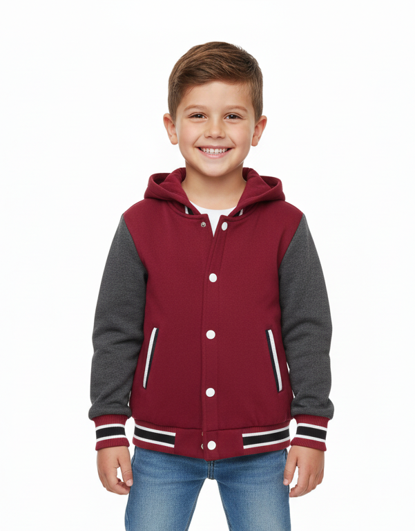Boys Fleece Varsity Jacket Burgundy VJ2199