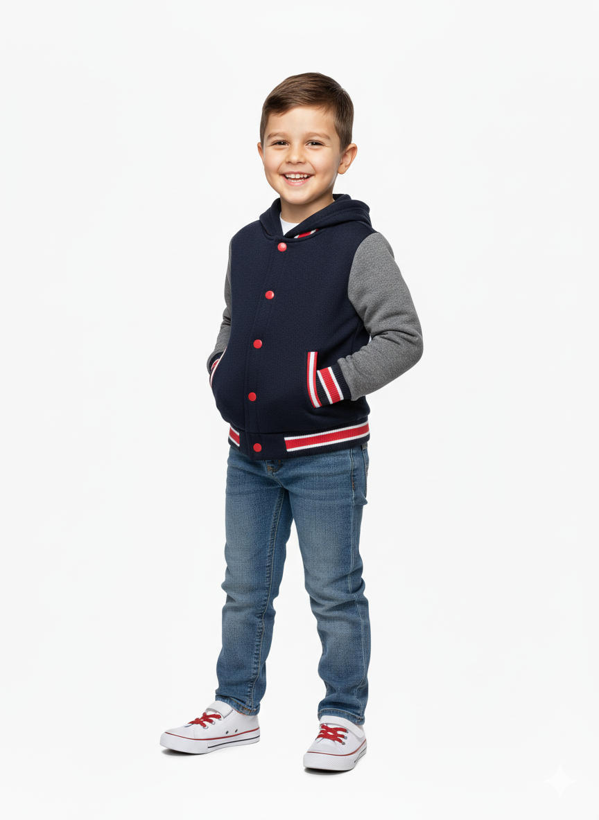Boys Fleece Varsity Jacket Charcoal VJ2199