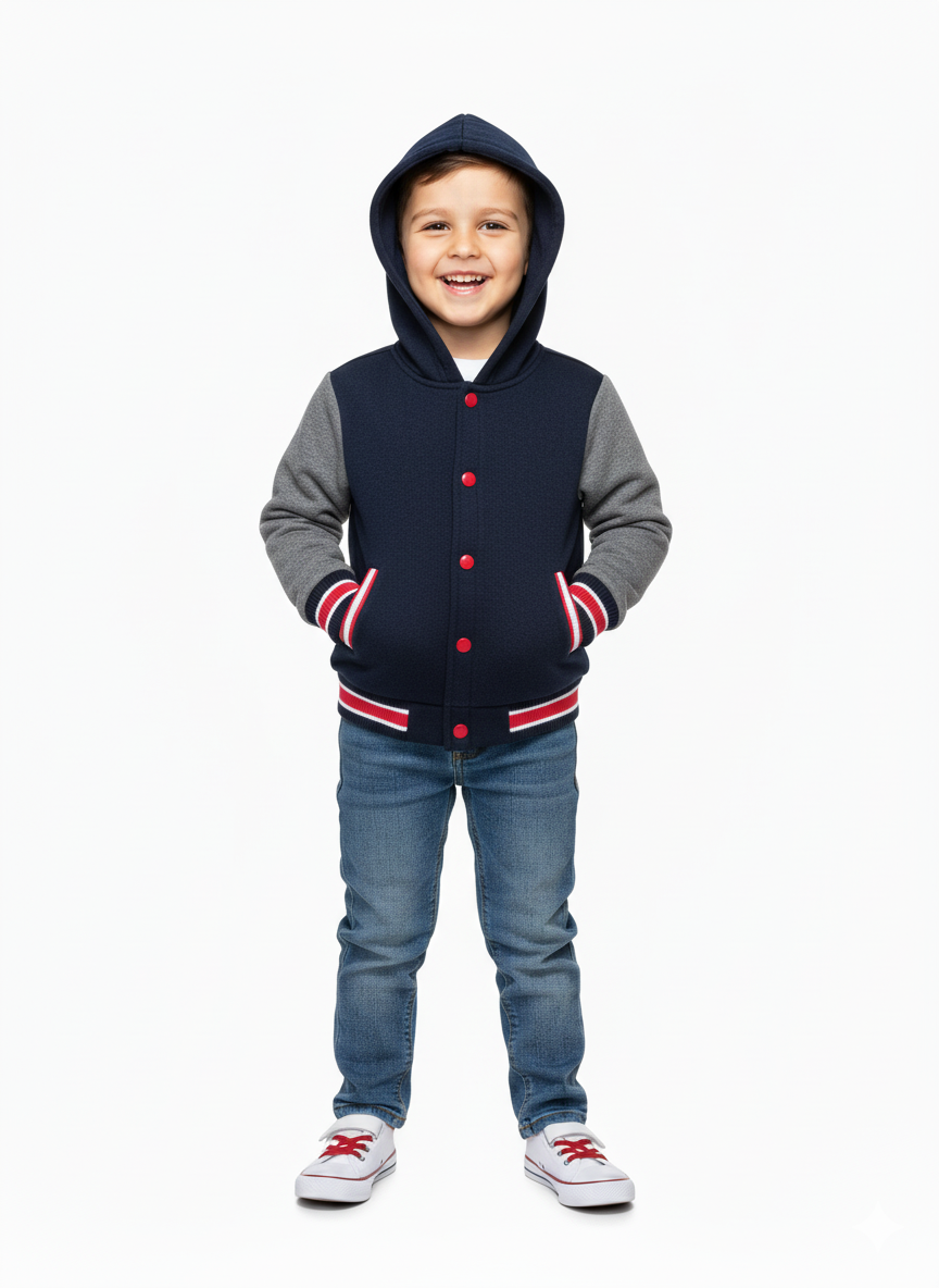 Boys Fleece Varsity Jacket Charcoal VJ2199