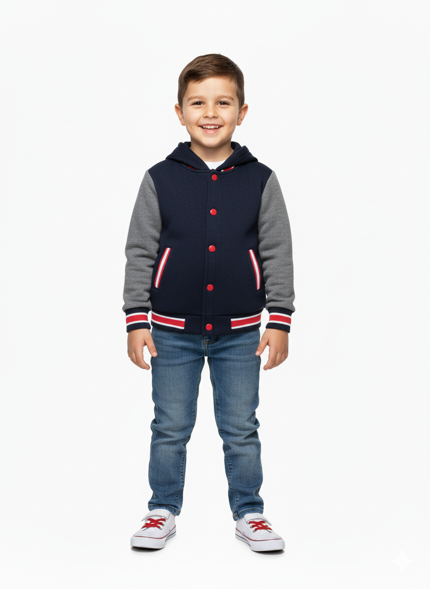 Boys Fleece Varsity Jacket Charcoal VJ2199