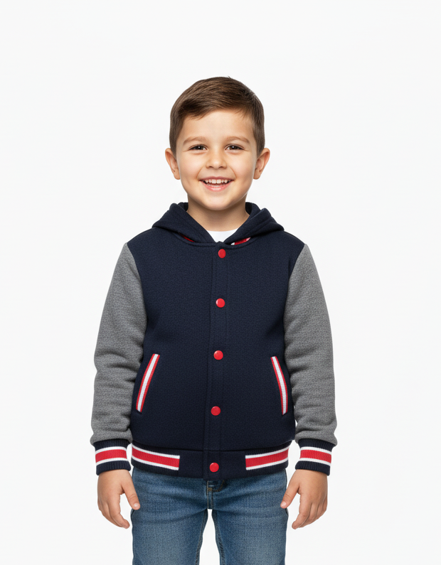 Boys Fleece Varsity Jacket Charcoal VJ2199