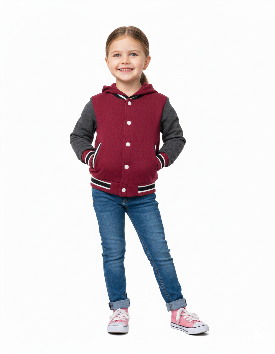 Girls Fleece Varsity Jacket Burgundy VJ2199