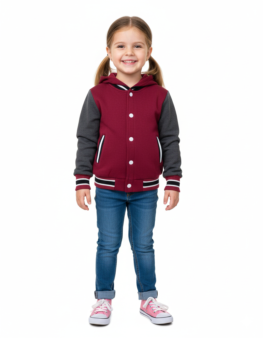 Girls Fleece Varsity Jacket Burgundy VJ2199