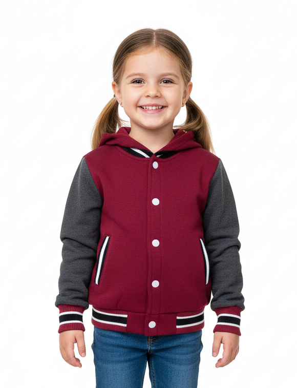 Girls Fleece Varsity Jacket Burgundy VJ2199