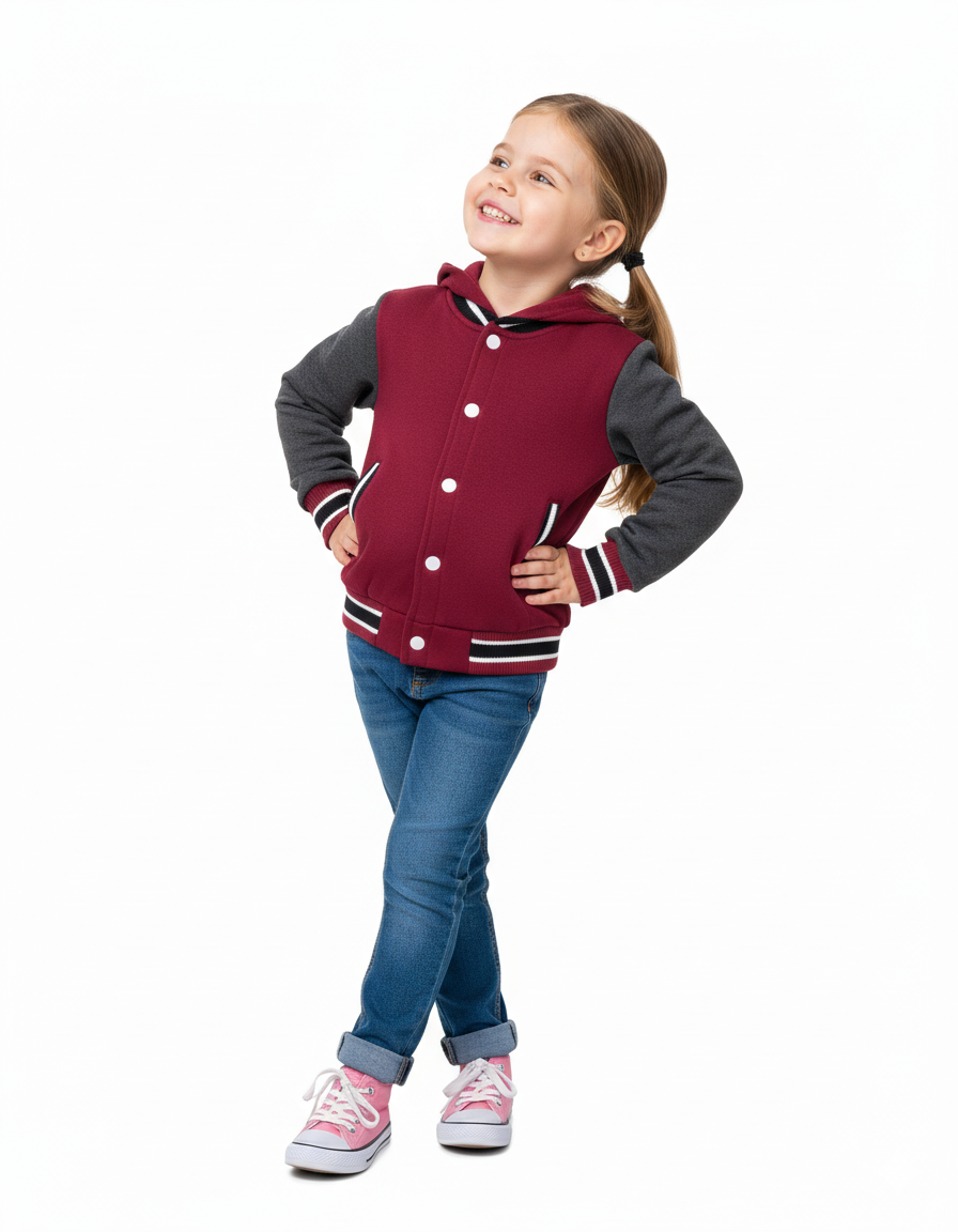 Girls Fleece Varsity Jacket Burgundy VJ2199