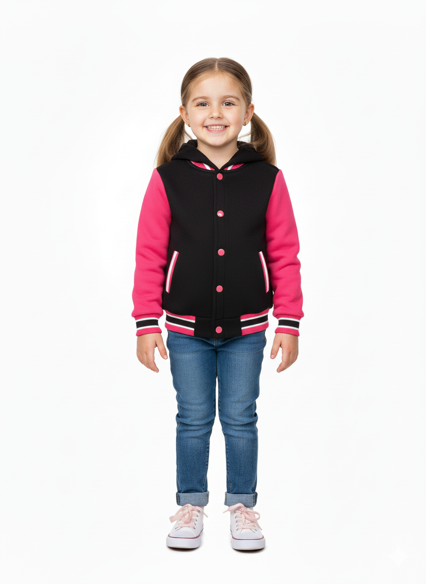 Girls Fleece Varsity Jacket Burgundy VJ2199