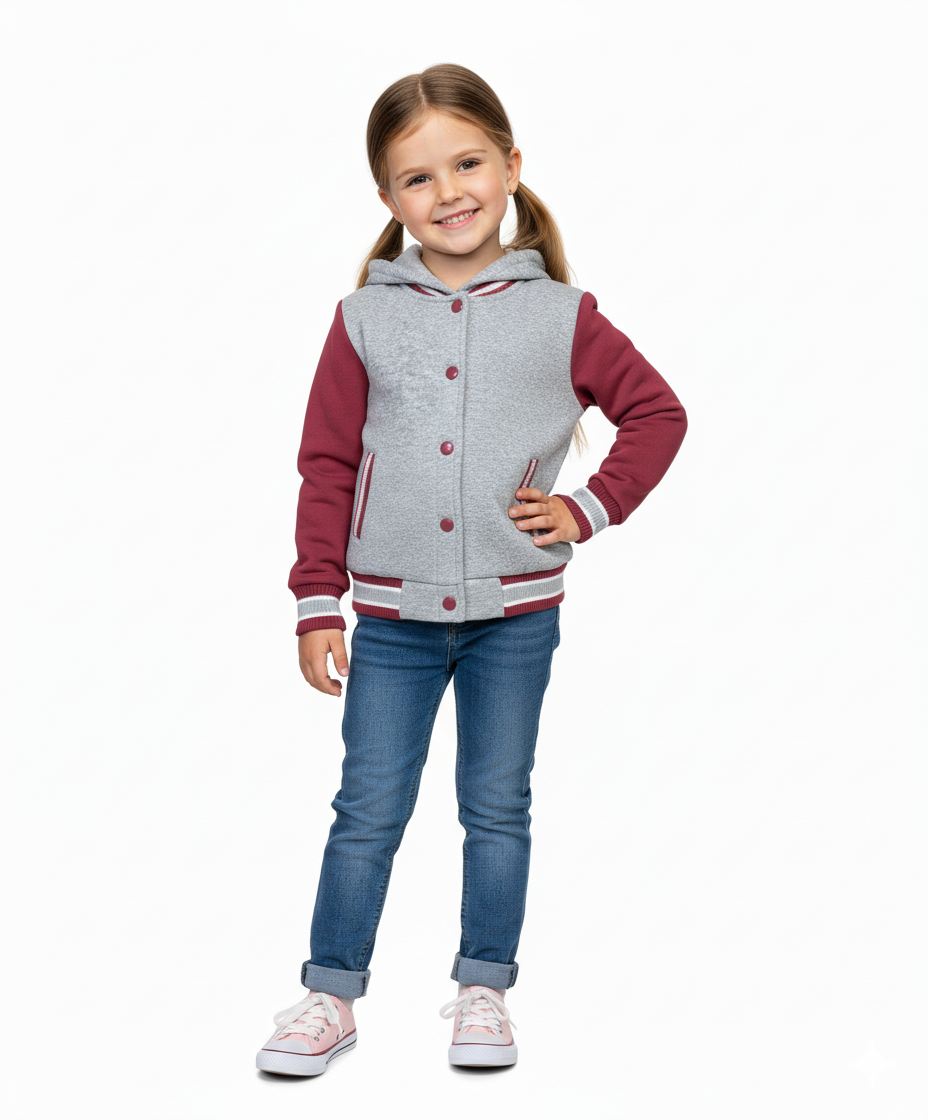 Girls Fleece Varsity Jacket Plum VJ2199