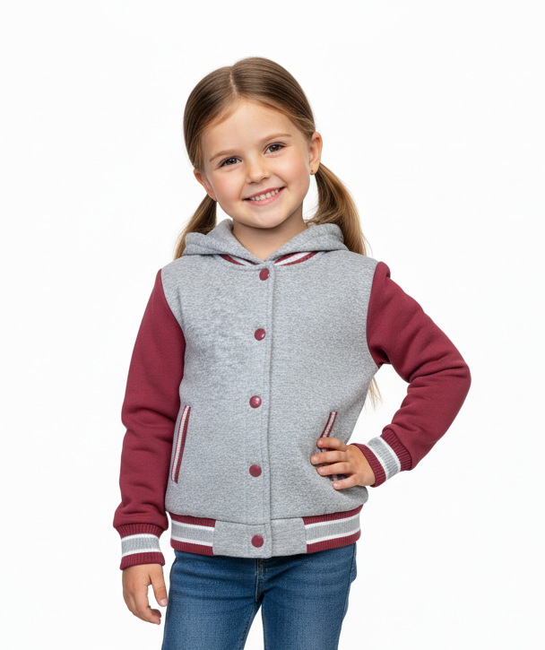 Girls Fleece Varsity Jacket Plum VJ2199