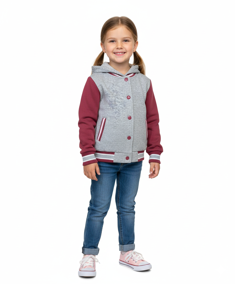 Girls Fleece Varsity Jacket Plum VJ2199