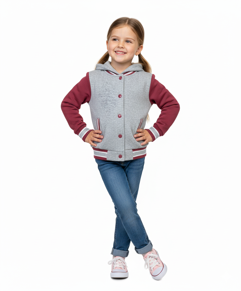 Girls Fleece Varsity Jacket Plum VJ2199