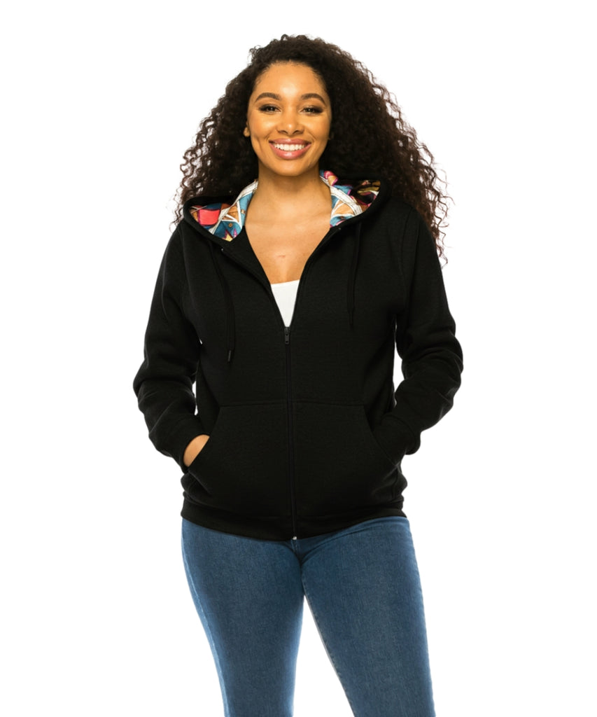 Unik Premium Quality Satin Lined Zip Up Hoodie with Travel Hidden Pockets Black 1 WBT62