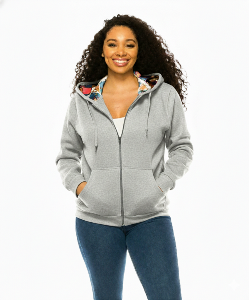 Unik Premium Quality Satin Lined Zip Up Hoodie with Travel Hidden Pockets L. Grey 1 WBT62