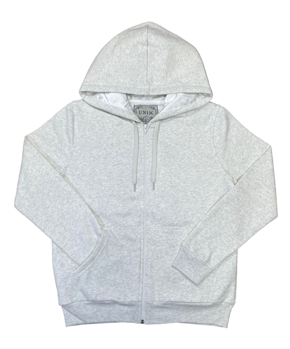 Unik Premium Quality Satin Lined Zip Up Hoodie with Travel Hidden Pockets L. Grey WBT62